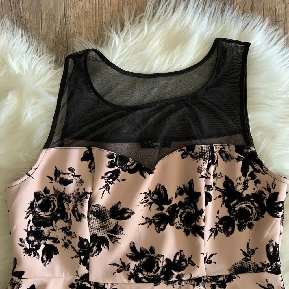 TRIXXI Floral Pink/Black Mesh Shoulder Dress Sz 2X